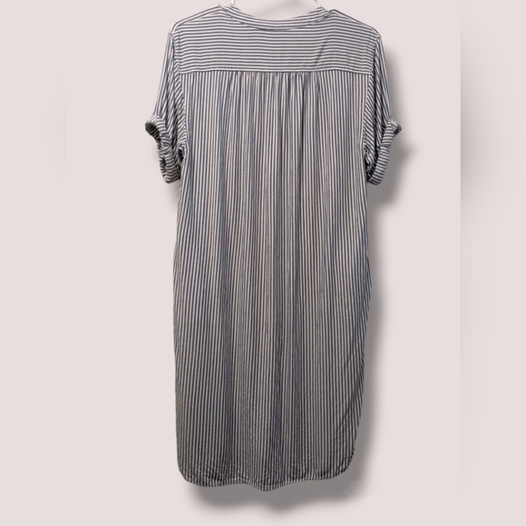 Gap Blue Striped Short Sleeve Belted Button-Up Midi Shirt Dress Preppy Nautical - Picture 3 of 11